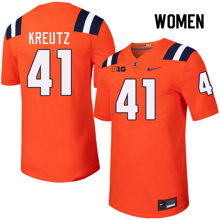 Women #41 James Kreutz Illinois Fighting Illini College Football Jerseys Stitched-Orange